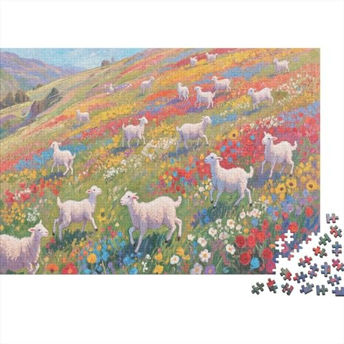 Capre di Montagna Puzzle 1000 Pezzi per Adulti Cartoncino Prato Fiorito Gioco di Puzzle 1000 Pezzi Relax Casa 52x38cm/1000pcs