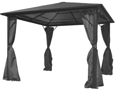 Xhnifbn Gartenpavillon 3x3m mit Seitenteilen Anthrazit Aluminium Pavillon mit festem Dach aus PC-Platten 300x300x240 cm Gartenlaube für Terrasse Outdoor-Events und Grillabende