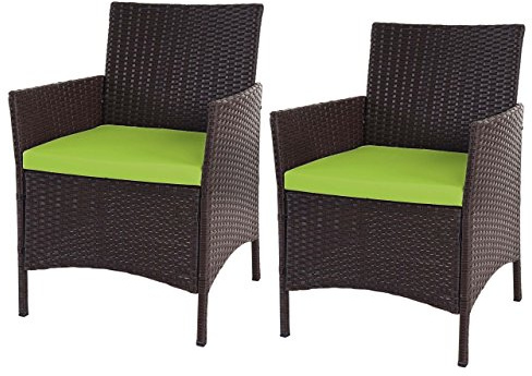 Mendler 2er-Set Poly-Rattan Gartensessel Halden, Korbsessel - braun-meliert, Kissen grün
