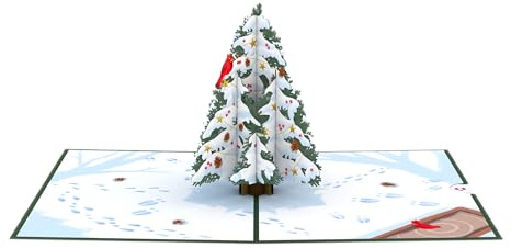 Lovepop® 3D Pop-Up Weihnachtskarte Weihnachten Karte Premium verschneiter Weihnachtsbaum | Versteckfach für Geldgeschenke & Gutscheine | inkl. Umschlag | Ausziehbare Notiz