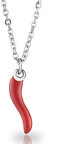 inSCINTILLE Collier Porte-Bonheur Corne en Acier – Corne Italienne Unisexe – Chaîne 45-50cm – Amulette Couleurs et Significations – Coffret Cadeau