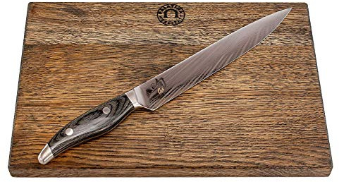 Kai Shun NDC-0704 Lot de 72 Couteaux à Jambon Ultra Fins en Acier | Lame de 23 cm en Acier damassé | Planche à découper Massive en Bois de Fibre, 35 x 25 cm (Chêne) | VK : 389 €