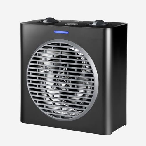 BLACK + DECKER - Termoventilatore compatto 2000W. Potenza e termostato regoabili. 2 modalità e funzione Ventilatore. Sistema anti ribaltamento e anti surriscaldamento. Nero opaco e grigio.