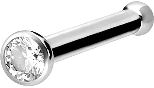 PIERCINGLINE Nasenstecker Titan farbiger Kristall Nasenpiercing weißgoldfarben Kristallklar