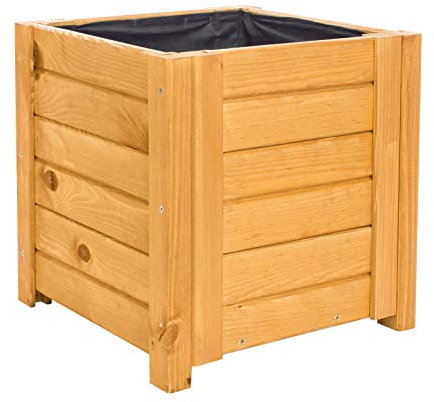 BOGATECO Bac à Fleurs Jardinière en Bois pour Extérieure | 39 x 39 x 40 cm | Pot de Fleurs Parfait pour Jardin, Terrasse & Balcon | Imprégné | Arrive Assemblé | avec Agro-Textile | Marron Chêne