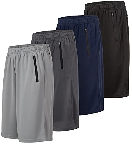 Essential Elements Pantalones Cortos de Baloncesto para Hombre, Pantalones Cortos Deportivos con Bolsillos para Hombre, Paquete de 4, Set E, XX-Large