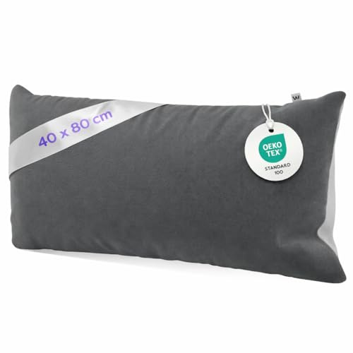Wolkenfeld Kopfkissenbezug 40x80 – Kissenbezug für langes Kissen & Seitenschläferkissen – Öko-Tex Zertifiziert – Verdeckter Reißverschluss – Pflegeleicht & atmungsaktiv – Hellgrau/Dunkelgrau
