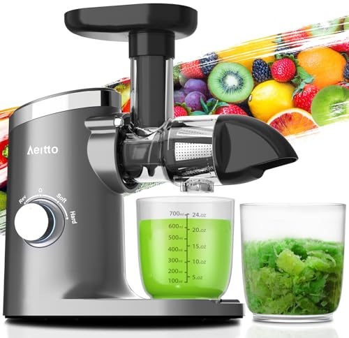 Aeitto Slow Masticating Juicer with Soft & Hard Modes, Quiet Motor, Light Grey