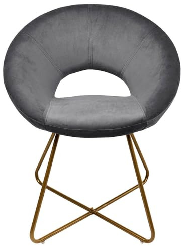 Home Deluxe - Esszimmerstühle Samt SELESA - Farbe: Grau, Bezug: Samtstoff, Gestell: Gold, pulverbeschichtetes Metall, max. 120 kg I Rundsessel, Küchenstuhl, Wohnzimmerstuhl, Polsterstuhl, Stuhl