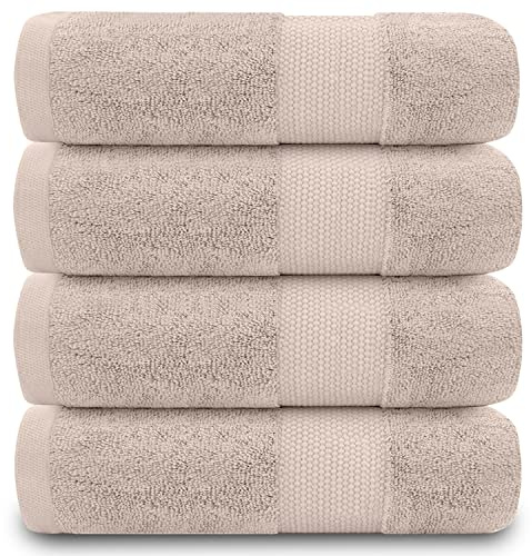 GC GAVENO CAVAILIA Fade Resistant Bathroom Towels Set, 700 GSM Premium Quality Extra Absorbent 100% Cotton Bath Towel, Mocha, 4PK Hand Towel