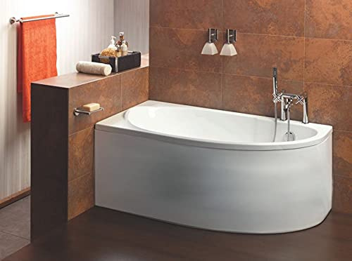 ECOLAM Baignoire d'angle acrylique Miki Polimat 140x70 cm gauche, tablier en acrylique, pieds, siphon, silicone. Baignoire acrylique blanc
