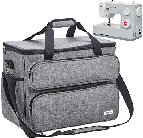 NICOGENA Nähmaschinen-Tragetasche, Universal-Reisetasche mit Schultergurt für Singer, Brother, Janome und Zubehör, Grau