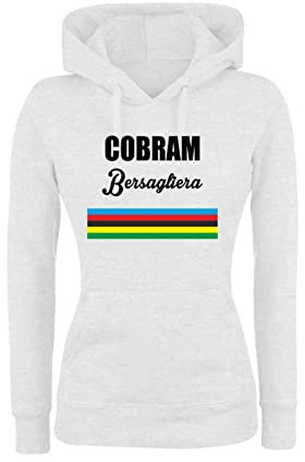 Social Crazy Felpa Donna con Cappuccio Basic Top qualità Top vestibilità - Cobram Bersagliera - Coppa Cobram - Divertente Humor Made in Italy (Bianco, S)