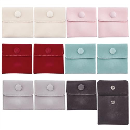 NBEADS 12 Stück Samt-Schmuckbeutel Mit Druckknopf, 6 Farben Samt Schmuck Aufbewahrungsbeutel Luxus Geschenkbeutel Für Süßigkeiten Geschenk Und Schmuck Halskette Armband Verpackung, 7x7 cm
