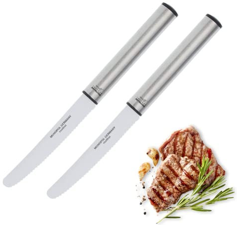 Westmark Steakmesser - 2er Set Küchenmesser mit Wellenschliff - 12cm Klingenlänge - Vespermesser aus 100% rostfreiem Edelstahl - Auch ideal als Brötchenmesser geeignet - (silber/schwarz)