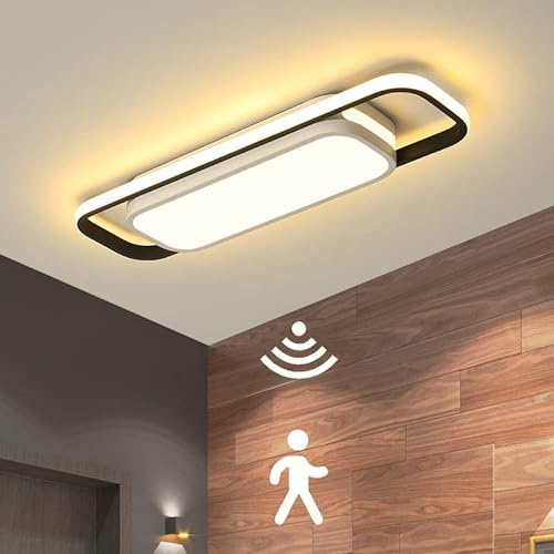 Plafón LED con detector de movimiento Radar interior Lámpara de Techo de Pasillo moderno 3000K Plafones con sensor de luz para salón dormitorio sótano garaje Escalera Porche Balcón iluminación (50cm)