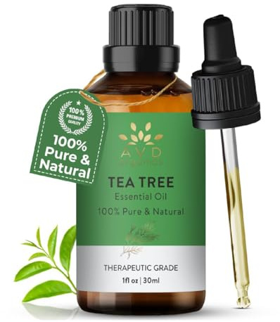 AVD ORGANICS Teebaumöl – 100% reines und natürliches Teebaumöl bio | fur Aromatherapie, Entspannung, Nagelpilz, Spray, Creme, Pickel, Haut und Haare – 1 fl. Unze