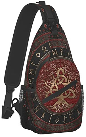 JHBTFQ Sac Taille Bandoulière Viking pour Hommes, Sac Poitrine Imprimé Nordique Sac bandoulière Sport Voyage Gym Entraînement Déplacements,Yggdrasil Triquetra,One Size