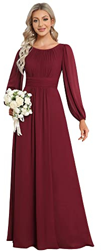 Ever-Pretty Damen Ballkleider Lange Ärmel Chiffon Rundkragen Ärmellos Elegant ES0106B | Rundhalsausschnitt, bodenlang, A-Linie, gesmokte Taille, Brautmutterkleider, Brautjungfernkleid, Abendkleid