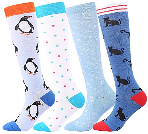 Linghe 4 Pares de Calcetines de Compresión para Mujer y Hombre, Medias de Trombosis, Mejor Soporte para Deportes, Correr, 11, L-XL