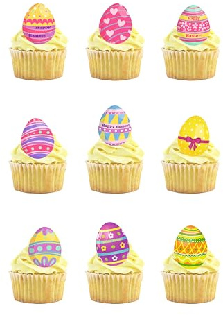 36 Stand Up EASTER EGG Themed Edible Wafer Paper Cake Toppers Decorations