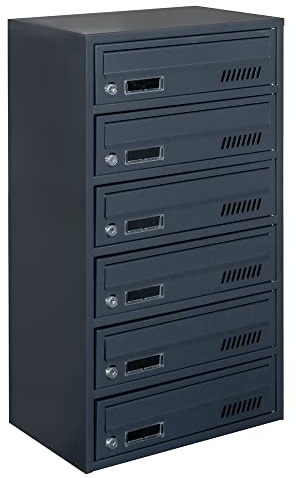 Buzón de 6 casilleros EURO GLM6, color RAL 7016, buzón de pared de 6 plazas