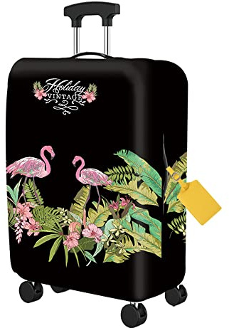 FANSU Elastisch Kofferhülle 3D Sommer Tropische Palmenblätter Kofferschutzhülle Reisekoffer Cover, Waschbar Verdicken Reißverschluss Kratzfest Gepäck Schutzhülle (Flamingo.1,XL:29-32 Zoll)