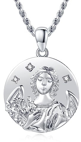 XIXLES Saint Raphael-Halskette aus massivem 925er-Sterlingsilber mit graviertem rundem Medaillon, antiker religiöser Beschützer-Talisman-Anhänger,Einstellbare Kettenlänge: 20+2 Zoll