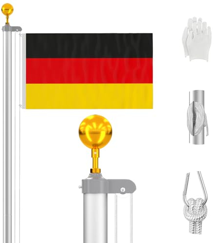 ZMTECH 20FT Sectional Flag Pole Kit for Outside, Aluminium Garden Flag Pole Stand with 2 Flags, Rope and Clips for Festival, Yard, House, Residential and Commercial Use, Silver