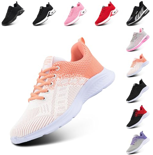 Hitmars Laufschuhe Damen Sportschuhe Luftpolster Atmungsaktiv Turnschuhe rutschfeste Leichtgewichts Straßenlaufschuhe Sneaker Joggingschuhe Fitness Walkingschuhe Schuhe Orange EU 37