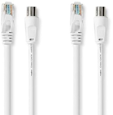 Nedis Koaxial och Cat6-kombikabel - IEC (koax) kontakt/RJ45-kontakt - IEC (koax) buss/RJ45-kontakt - nickelpläterad - RG58-75 Ohm - Dubbelskärmad - 3,00 m - rund - PVC - vit - låda