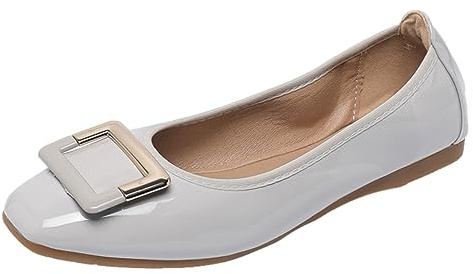 ANUFER Donna Morbido Piatto Senza Allacciatura Ballerina Scarpe da Passeggio Vernice Grigia DX2830 EU39.5