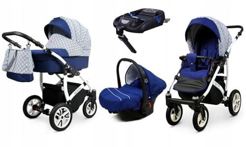BabyLux® Bambimo Kinderwagen Set 4 in 1 - Queen - incl. Babywanne, Buggy Sportsitz, Auto-Babyschale - Autositz - Kinderwagenset - Kombikinderwagen mit Wickeltasche, Regenschutz usw.4