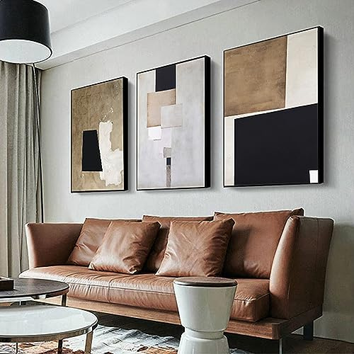 HEHGVCF Wandbilder Schwarz Braun Grau Geometrische Leinwand Bilder Abstrakt Geometrische Grau Poster und Drucke Wandkunst Bild für Wohnzimmer Deko Ohne Rahmen (A,40 x 60cm)