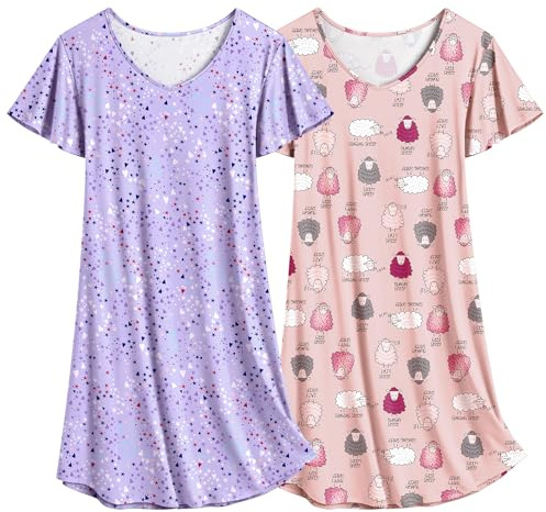 Ekouaer Camicia da Notte Donna Floreale in Due Pezzi Indumenti da Notte Stelle + Pecora XXL
