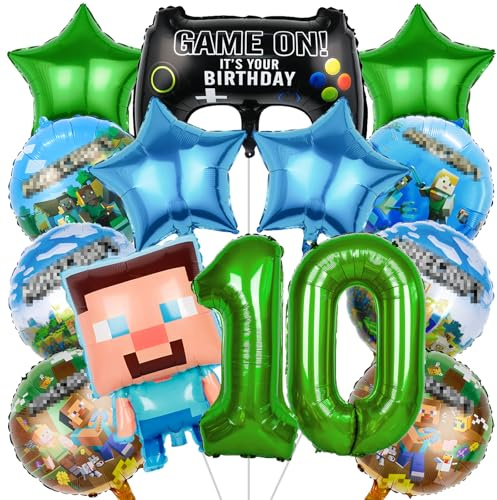 IRONIUM 13 Stück Pixe Geburtstagsdeko 10 Jahre, Videospiel Luftballon Set Deko Geburtstag, Game Player Ballon Set für Kindergeburtstag Party (10)