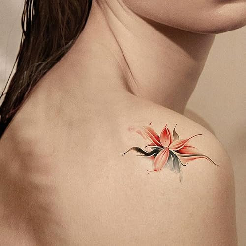 Temporäre Tattoos Aufkleber Falsche Tätowierung 2 Sexy Lotus-Wirbelsäulen-Tattoo-Aufkleber Mit Großem Lotusmuster Auf Der Rückseite, Wasserfest Für Frauen, Langlebiger Blumenarm Für Männer