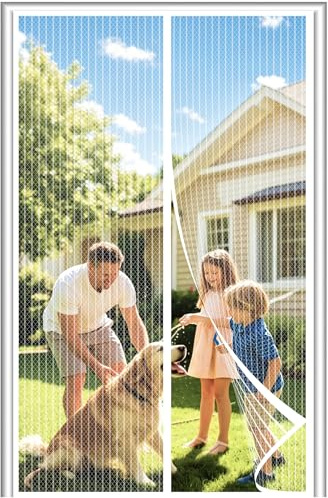 DIKER Fly Screens Doors Nets Patio Curtain Insect Mesh for Keeping Out Flies & Bug, Flyscreen French Doors, Mosquito Double Door Magnetic ScreenFly Doors(85x200cm, White)