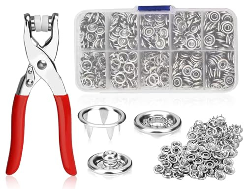 Lhbwhiz Confezione da 100 bottoni a pressione, kit bottoni a pressione in metallo con pinza e scatola, bottoni a pressione da 9,5 mm, bottoni a pressione senza cucitura per il fai da te(argento)