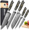 5 Pièces Ensembles de Couteaux Cuisine, Set Couteau Cuisine Damas, 67 Couche Acier Couteaux Japonais - Couteau de Chef, Couteau Santoku,couteau à pain, Couteau de désosser, Couteau Universel