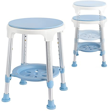 LILIIN Duschhocker 360°Drehbarer Badhocker Griffstangen Duschstuhl Duschhilfe Höhenverstellbar 150kg Anti-Rutsch Duschsitz mit Tablett Badsitz für Senioren Behinderte und Schwangere