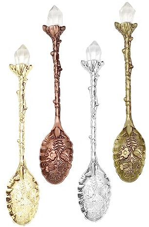 PRETYZOOM 4pcs Retro Carved Dessert Spoons Coffee Ice Cream and Tea Elegant and Lightweight Mixing Utensils for Home and Cafe Use