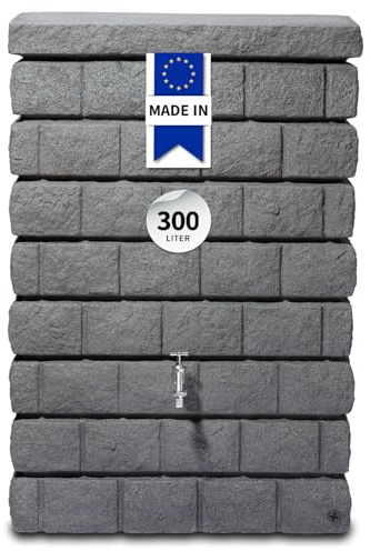 GARANTIA Rocky JR Recuperateur d Eau de Pluie 300L, Gris Granit - Réservoir Mural Design pour Jardin – Cuve à Eau Pluie avec Robinet – Réservoir Eau décoratif extérieur