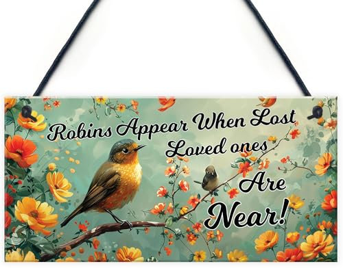 RED OCEAN Garden Plaque Summer House Sign Garden Shed Sign Robins Appear When Lost Loved Ones Are Near Mum Nan Dad Grandad Memorial Gift Memorial Sign