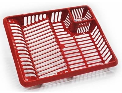 (Set of 3) Large Red Plastic Dish Drainer Cutlery Plates Rack Kitchen Sink Utensil Draining Holder…