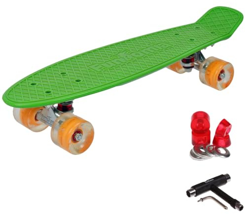 FunTomia 57cm Mini-Cruiser Board Skateboard mit oder ohne LED Leuchtrollen inkl. Aluminium Truck, ABEC-9 Kugellager und T-Tool