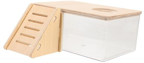 DRESSOOS Transparente Hamster-sandbadebox Acryl Hamsterbadebehälter Für Rennmäuse Mit Holzleiter Kleine Haustiere Hamsterzubehör