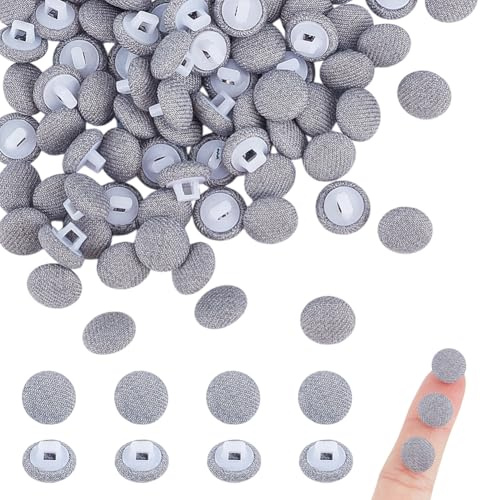 NBEADS 100 Stk. Stoff-Schaft-Knöpfe, 10mm Runder Stoffnähknopf 1 Loch Stoffknopf Mini Kunststoff Nähen Knöpfe für Kleidung DIY Projekt Scrapbook Dekorationen, Grau