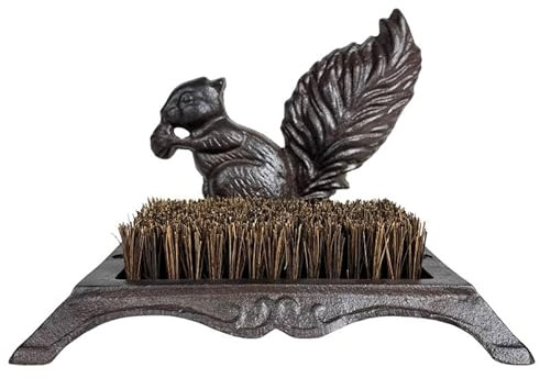 L'Héritier Du Temps Foot Scraper with Foot Brush and Shoes Squirrel Design Patinated Cast Iron Brown 16 x 18.5 x 25 cm