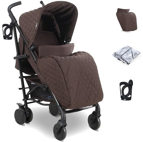 My Babiie MB51 Stroller – from Birth to 4 Years (22kg), Lightweight, Umbrella Fold, Travel Buggy for Toddlers, Pushchair Includes Footmuff, Cup Holder, Rain Cover - Chocolate